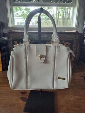 Liz Claiborne Structured Top Handle Handbag White Gold Tone Hardware Grandmacore